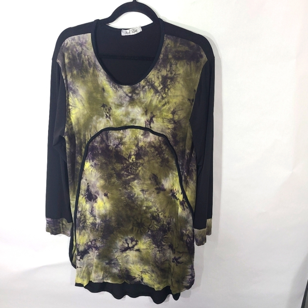 Rich Line Women's Black Green White Shirt Tunic Top Grunge Goth